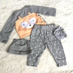 Fox Set with Hat & Mittens Bundle Infant Newborn